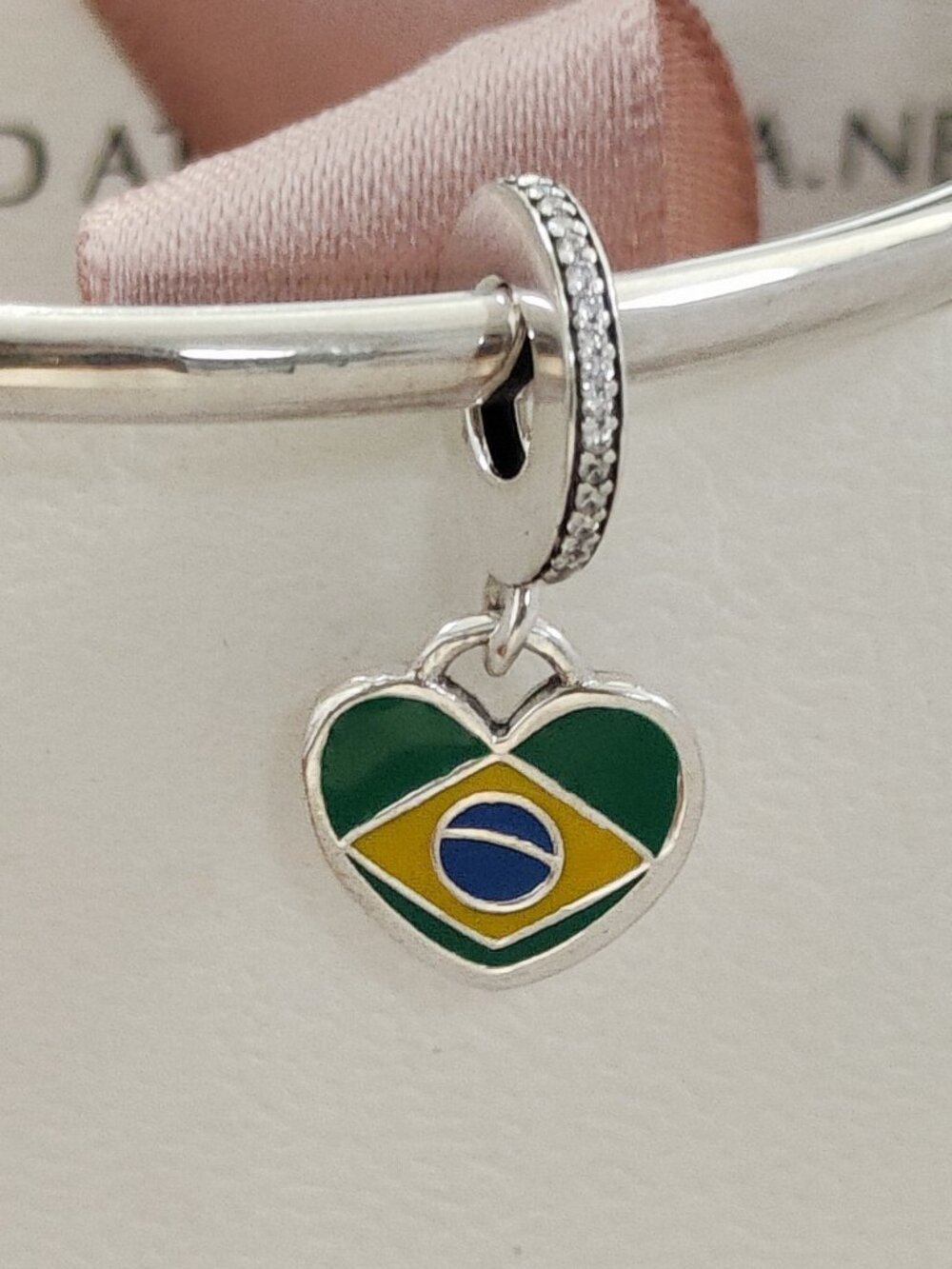 Pandora Brazil Heart Flag Dangle Exclusive Charm S925 Silver